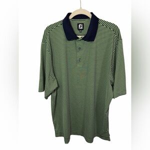 FootJoy Men's XL Navy and Lime Green Striped Polo Golf Lightweight Activewear